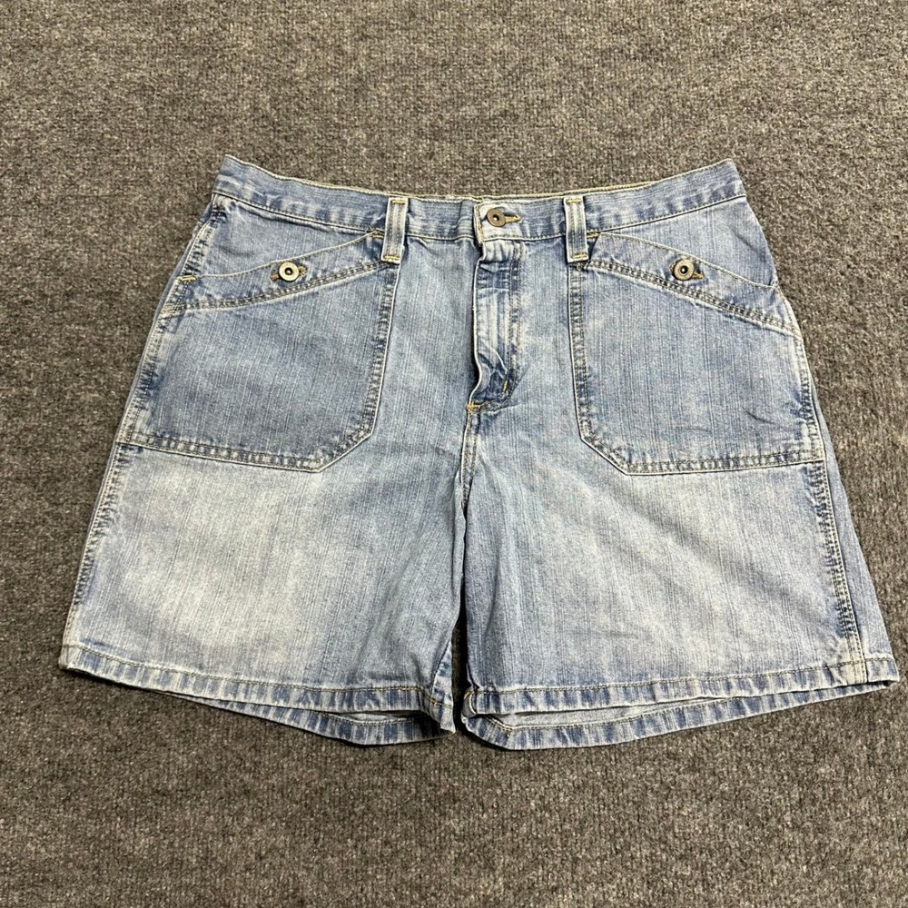 Faded Glory Denim Shorts Womens Size 14 Light Wash Blue Casual Utility Pockets